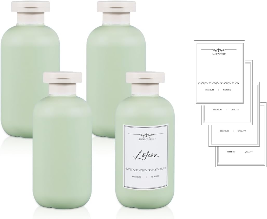 ASEVAT Green Plastic Empty Squeeze Bottles Refillable Containers for Lotion, Cream Shampoo Leak Proof Travel Bottle (Greet, 10-4Pcs)