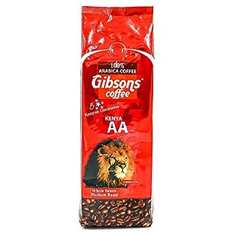 GIBSONS Kenya AA Coffee Beans - Premium Ground Smooth & Flavorful Coffee Medium Roast - Mountain Grown On Rich Volcanic Soil - Single Origin - Brings Out Excellent Fruity Flavors (1 Bag)