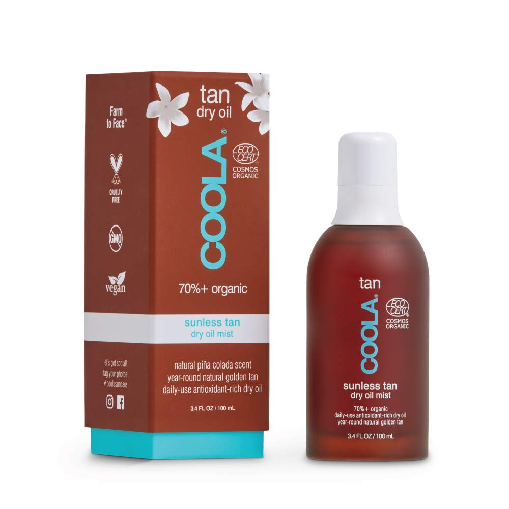COOLA Organic Sunless Self Tanner Dry Oil Mist, Dermatologist Tested Anti-Aging Skin Care, Vegan and Non-GMO, Pia Colada, 3.4