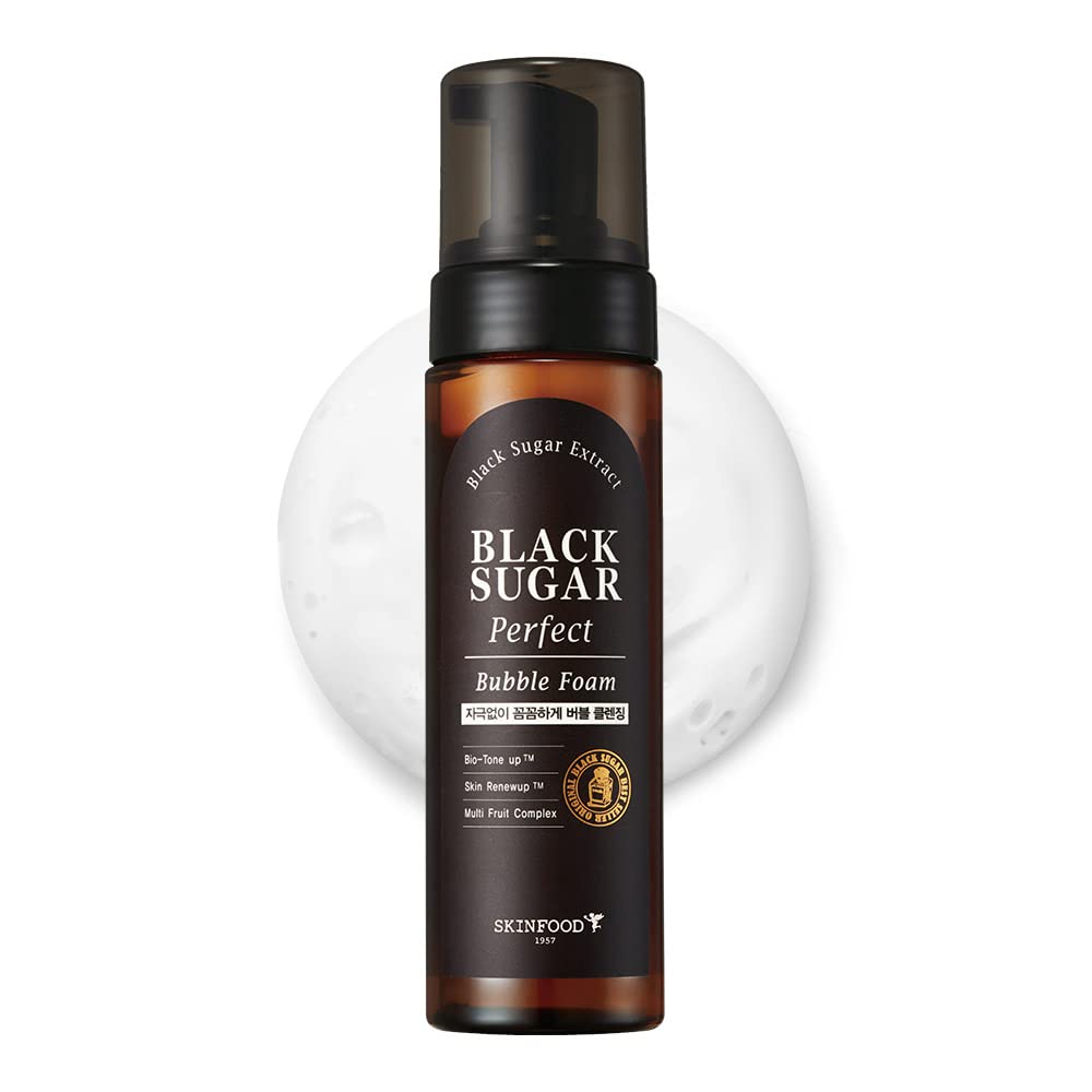 Skinfood Black Sugar Perfect Bubble Foam 200 - Detoxifying Pore Exfoliator - Moisturizing Soft & Rich Bubble Facial Foam Cleanser - Exfoliating Skincare For Men & Women (6.7 . .)