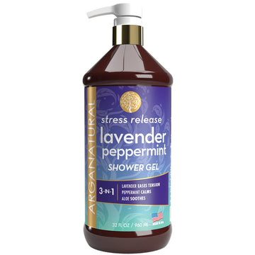 Arganatural Lavender Peppermint Shower Gel 960ml/32  , Soothing Blend of Lavender, Peppermint and Aloe, Skin Smoothing Moisture