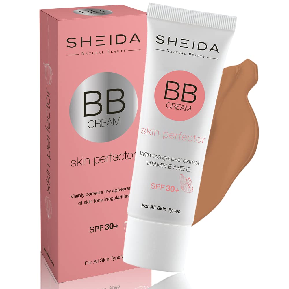 SHEIDA BB CREAM 50 , SPF 30 UVA+UVB Protected skin perfector, Multi-Function BB Cream & Mineral Sunscreen, Orange peel extract with vitamin E&C moisturizes, awless Coverage, Repairs Lines and Wrinkles