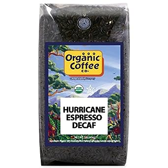 The Organic Coffee Co. Whole Bean Coffee - DECAF Hurricane Espresso Roast ( Bag), Medium Dark Roast, Swiss Water Processed, USDA Organic