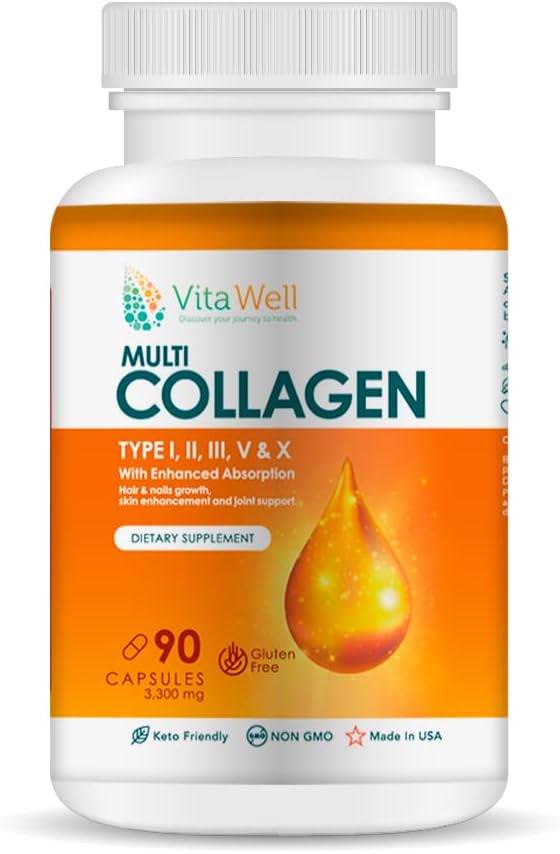 Vitawell Multi Collagen(Type I,Ii,Iii, V & X) 90 Capsules, Keto Friend3.25 Ounces