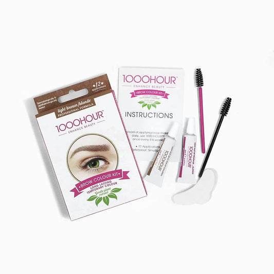1000 Hour Brow Color Kit Light Brown - Long Lasting Temporary Color - Lasts Up To 6 Weeks - 12 Applications - Gentle Plant Extract Formula - Professional Formula
