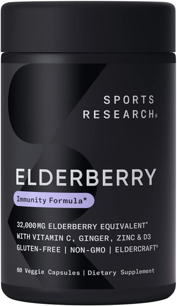 Sports Research Elderberry + D3 5000iu with Zinc, Ginger & Vitamin C -