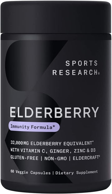 Sports Research Elderberry + D3 5000iu with Zinc, Ginger & Vitamin C -