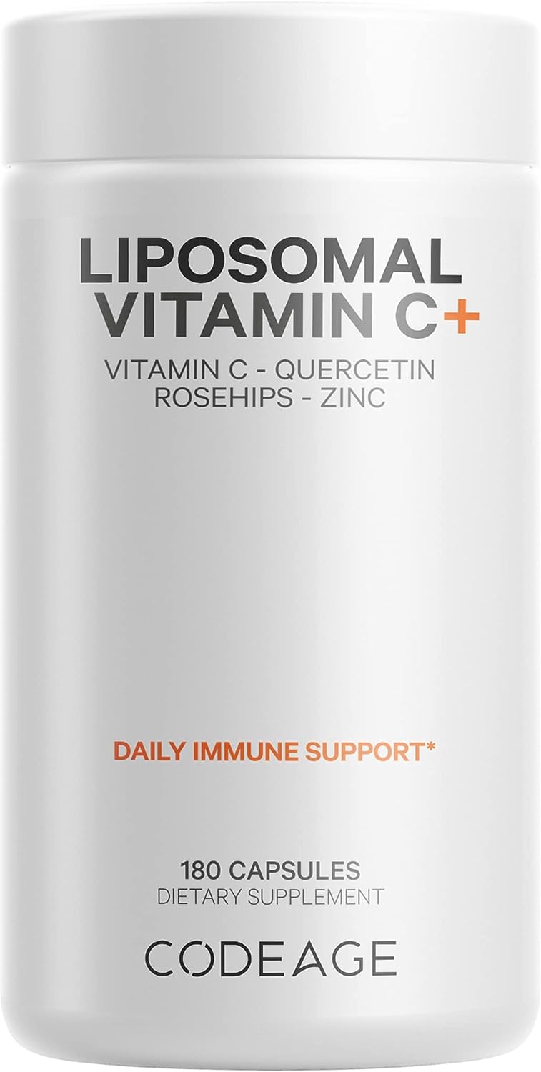 Codeage Liposomal Vitamin C 1500mg with Zinc, Elderberry, Citrus Bioflavonoids Grapefruit, Lemon, Orange Powder, Quercet