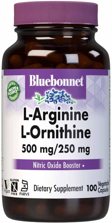 Bluebonnet Nutrition L-Arginine 500mg/L-Orinithine 250mg, Supports Pro