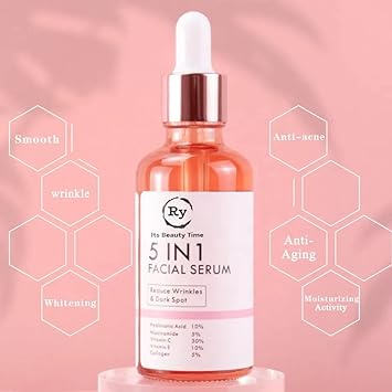 RY 5 in 1 Hyaluronic Acid Serum with Vitamin E and Niacinamide for Dark Spots, Even Skin Tone, Eye Area, Fine Lines & Wrinkles