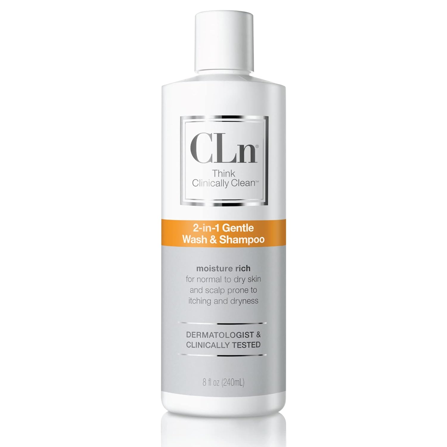 CLn® 2-in-1 Gentle Wash & Shampoo - Multi-functional Cleanser with Glycerin to Moisturize & Soothe Skin, for Dry to Normal to Compromised Skin and Scalp Prone to Redness, Itching, Dryness and Razor Bumps, Frangrance-Free and Paraben-Free (8  )