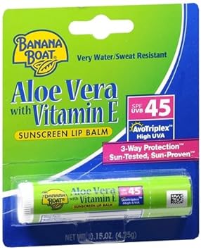 Banana Boat Aloe Vera with Vitamin E Sunscreen Lip Balm SPF 45, 0.15  (Pack of 12)