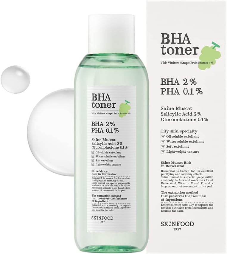 Skinfood Shine Muscat Bha Toner 6.76 . (200), 2% Bha Salicylic Acid & 0.1% Pha Gluconolactone Facial Exfoliant For Clogged Pores, Hydration Boosting, Smooth Skin