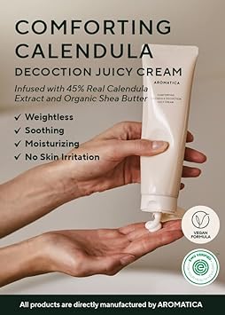 AROMATICA Calendula Juicy Cream, Vegan, 48% CALENDULA EXTRACT, Soft Hydration, Moisturizer for Daily Use, light on Sensitive to Normal Skin Types, For Itchy and Rough Skin