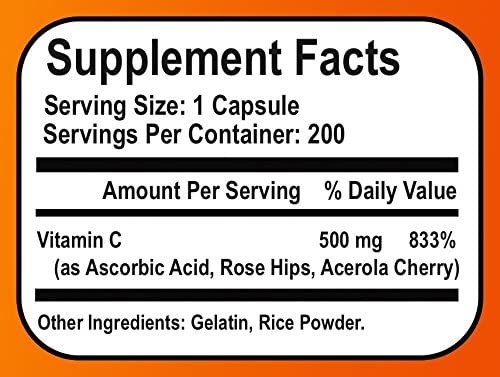 Sonora Nutrition Vitamin C with Rose Hips and Acerola 500 mg, 200 Capsules