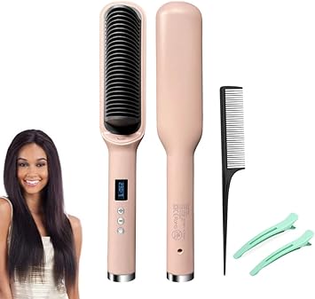 ELITE HAIR TOOLS Hair Straightener Brush - at Iron Comb with Negative Ions in One! Perfect Wand for Thick, Curly & Frizzy Hair