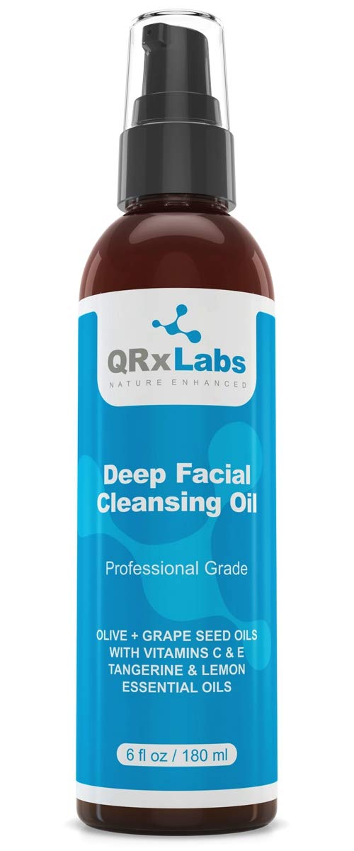 Deep Facial Cleansing Oil with Olive and Grape Seed Oils, Tangerine & Lemon Essential Oils, Boosted with Vitamins C & E - BEST Cleanser for Dry Skin - Makeup Remover & Face Wash - 6