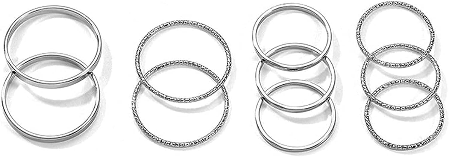 Yheakne Boho Rings Set Stackable Knuckle Rings Retro Vintage Midi Rings Stylish Joint Finger Rings Accessories for Women and Girls (Silver)