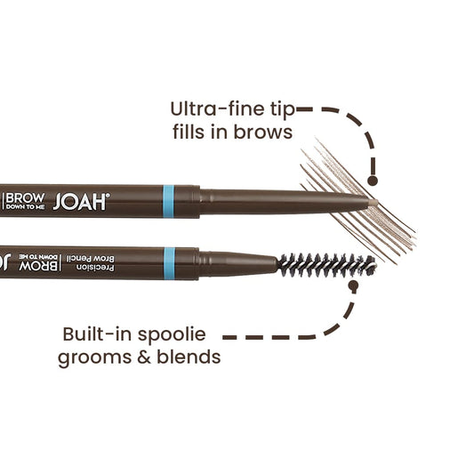 JOAH Eyebrow Pencil - Brow Down To Me Precision Brow Pencil with Built-In Spoolie Brush for awless Brows, Warm Medium Brown