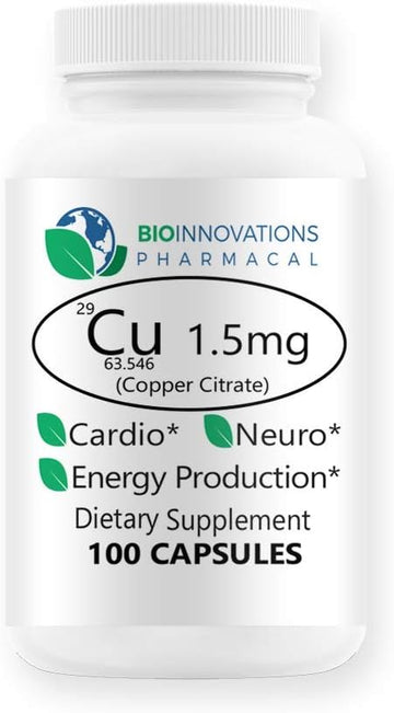 Bio-Innovations Cu 1.5mg (Copper Citrate) Highly Bioavailable Supports Nervous System, Collagen Synthesis for Bones Join