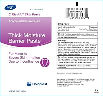 Coloplast Critic-Aid Thick Moisture Barrier Skin Paste 6Oz Tube, Zinc-