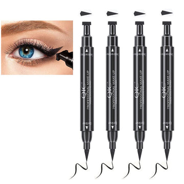 Winged Black Liquid Eyeliner Set - 4 PCs Dual Ended Matte Eye Liner Pen & Wing Stamp, Long Lasting and Smudge Proof Eye Makeup for Women