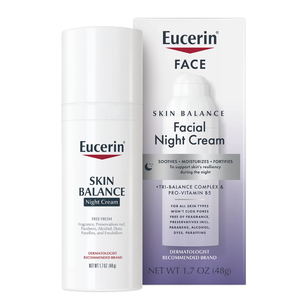 Eucerin Skin Balance Night Cream, Sensitive Skin Face Moisturizer Enriched with Tri-Balance Complex, 1.7  Bottle