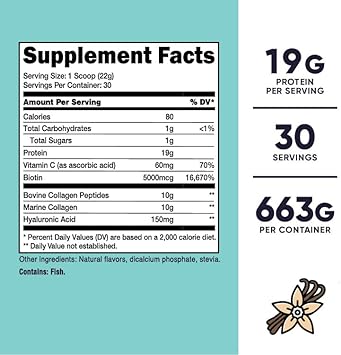 Nutricost Collagen for Women 30 Servings (Vanilla) Grass-Fed Collagen Peptides with Marine Collagen and Biotin - Non-GMO & Gluten Free