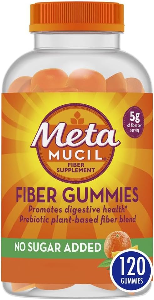 Metamucil Fiber Supplement Gummies, Sugar Free Orange Flavor, 5g Prebiotic Plant Based Fiber Blend, 120 Count