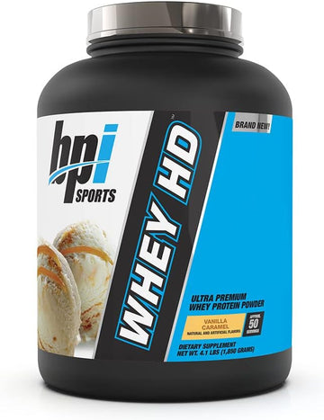 BPI Sports Whey HD Ultra Premium Protein Powder, Vanilla Caramel, 4.1