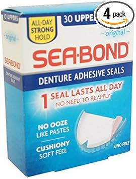 SEA-BOND Denture Adhesive Seals Uppers Original, 30 Each (Pack of 4)