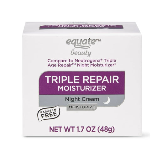 Equate Beauty Triple Repair Moisturizer Night Cream, All Skin Types, 1.7