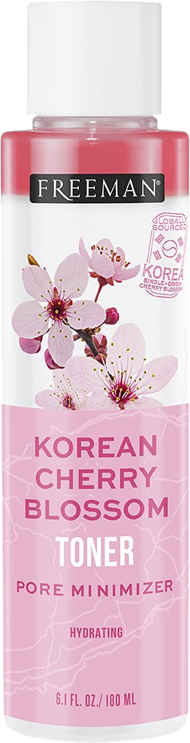 FREEMAN Beauty Makeup Remove Witch Hazel Toner for Face, Hydrating Korean Cherry Blossom, Pink, 6.1