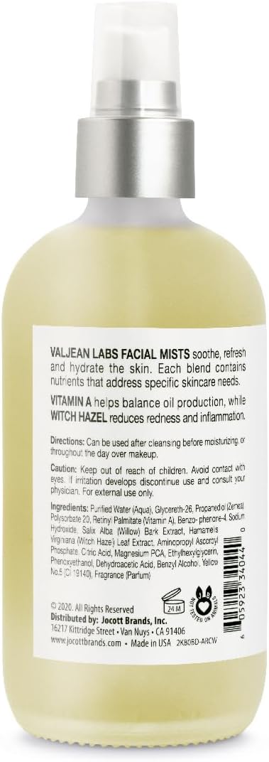 Valjean Labs Facial Mist - Clarify | Vitamin A + Witch Hazel | | Helps to Remove Excess Oil, Reduce Wrinkles, and Even Tone | Paraben Free, Cruelty Free, Made in USA (8 )