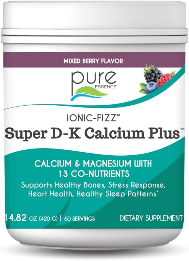 Ionic Fizz Super D-K Calcium Plus by Pure Essence - with Extra Magnesium, Vitamin D3, Vitamin K2 for Strong Bones and St