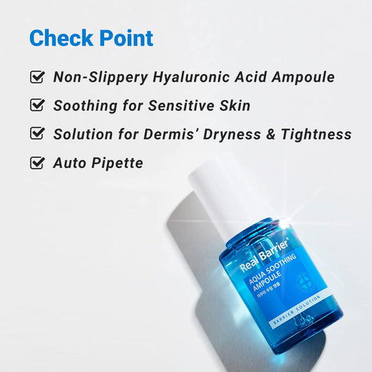 Real Barrier Aqua Soothing Ampoule 1.01 . , 30 Hyaluronic Acid Serum | Redness Relief Face Serum for Sensitive Skin | Face Moisturizer for Dry Skin | Calming Chamomile Extract | Korean Skincare