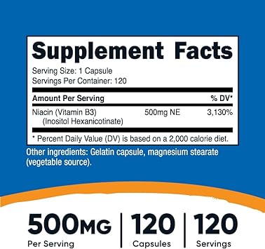 Nutricost Niacin (ush-Free) Inositol Hexanicotinate 500mg, 120 Capsules, Vitamin B3