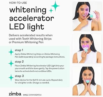 Zimba Teeth Whitening LED Light Kit with 14 Professional-Grade Whitening Strips (Spearmint)