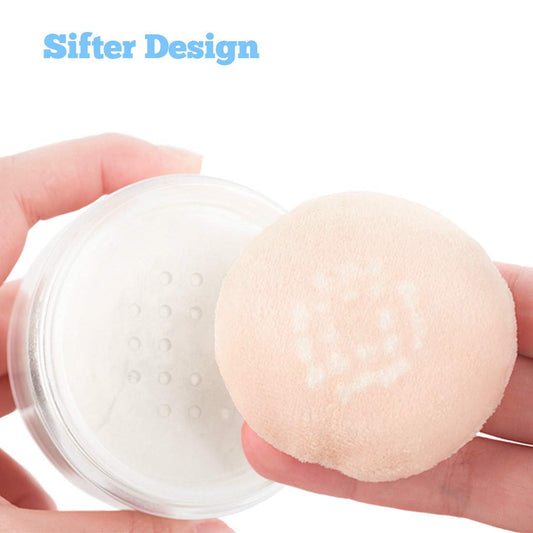 Kalevel Empty Makeup Powder Container 50 with Puff Loose Face Powder Compact Case Plastic Cosmetic Jars Travel Containers Refillable Powder Bottle Box Makeup Powder Holder with Sifter and Lid