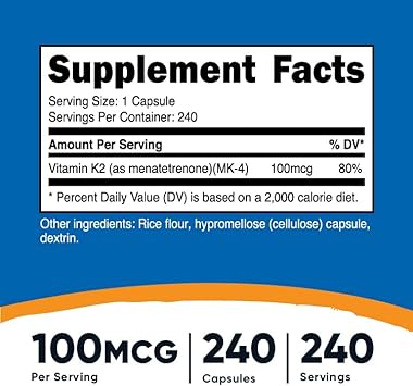Nutricost Vitamin K2 (MK4) 240 Capsules (100mcg) - Gluten Free and Non-GMO