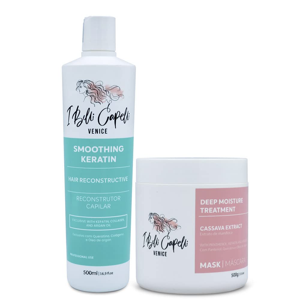 I Belli Capelli Venice Kit Keratin Hair Treatment Straightening Set- Keratina Para Alisar El Pelo Sin Formol - Paso Unico & Hair Mask for Silky Soft Hair- Complete Keratin Treatment