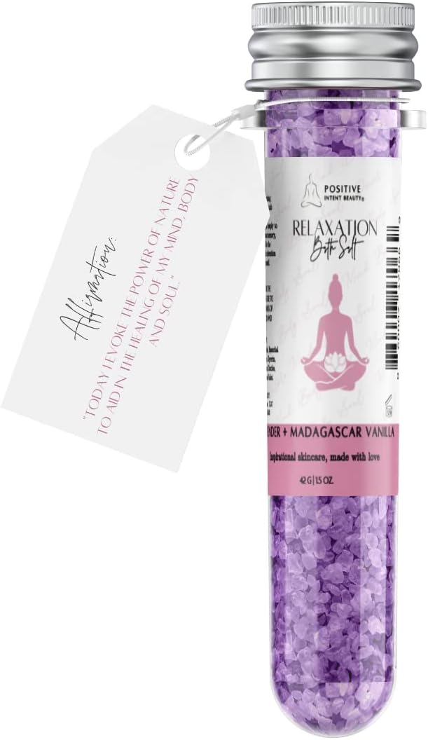 Positive Intent Beauty, Relaxation Lavender, Vanilla, Bath Soak, Bath Salt, Detoxing, Essential Oils to Soften Skin, Aromatherapy, All Skin Types, 1.5