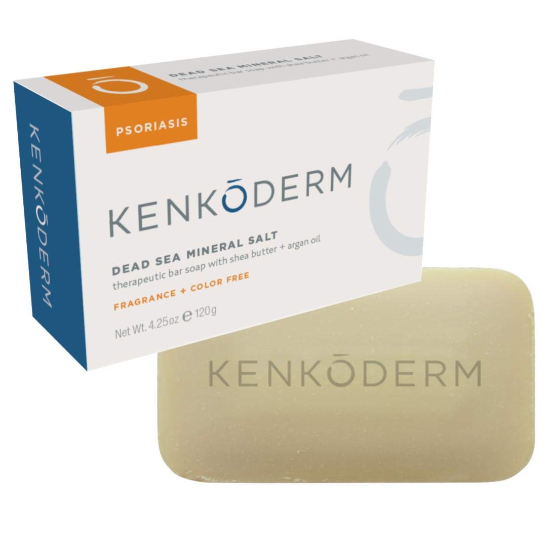Kenkoderm Psoriasis Mineral Salt Soap with Argan Oil & Shea Butter 4.25  | 1 Bar | Dermatologist Developed | Fragrance + Color Free