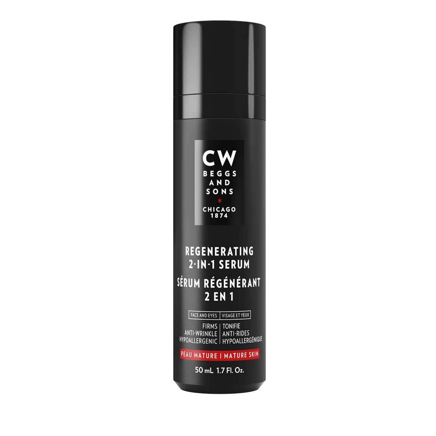 CW Beggs Regenerating 2-in-1 Serum for Men, Mature Skin, Face and Eye Serum, Firming, Hypoallergenic, Fragrance-Free, Paraben-Free, Alcohol-Free, Mineral Oil-Free, Cruelty-Free, 1.7 .