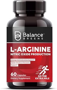 L-Arginine Nitric Oxide Booster 60 Capsules - Powerful Workout Supplement for Muscle Building, Endurance, Vascularity, E