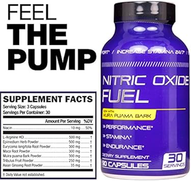 Nitric Oxide Fuel - Nitric Oxide Complex For Stamina Endurance Size & Physical Performance - Maca, Tribilus, Ginseng & E