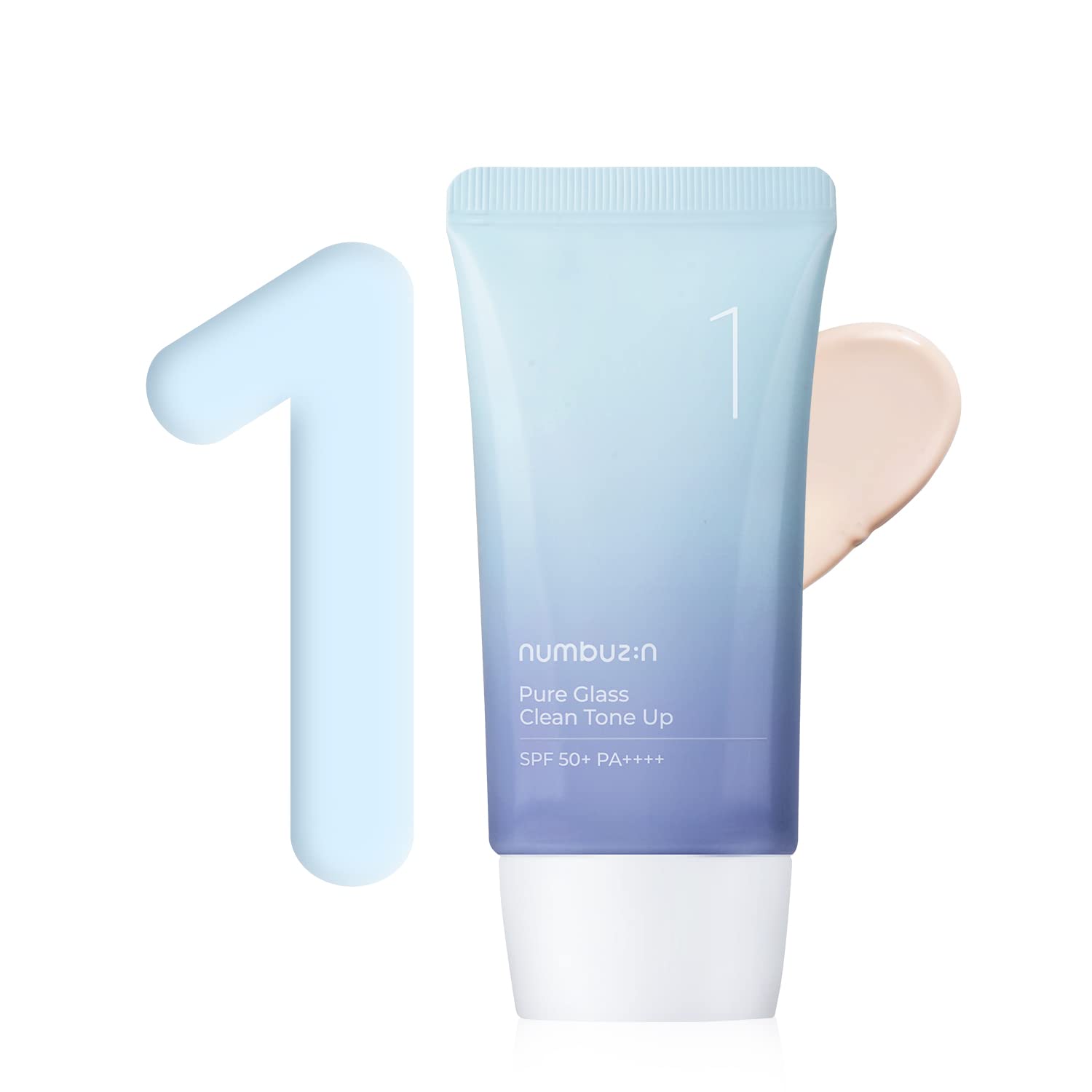 Numbuzin No.1 Pure Glass Clean Tone Up | Brightening, Hyaluronic Acid, Glossy Finish, Tinted, Light Beige Color | 1.69