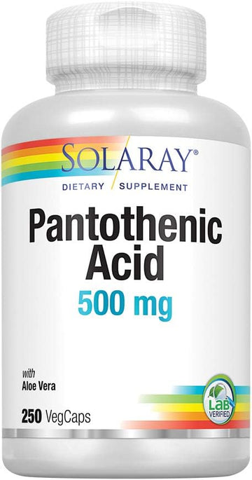 SOLARAY Pantothenic Acid 500mg Vitamin B-5 for Coenzyme-A Production &