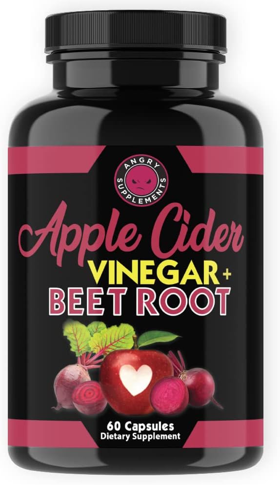 Angry Supplements Apple Cider Vinegar + Beet Root Capsules, Detox Pills, Nitric Oxide + Energy Booster (1-Bottle)