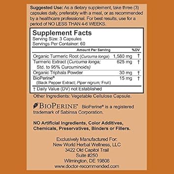 Turmeric Curcumin with Bioperine - 360 Veggie Capsules - 225